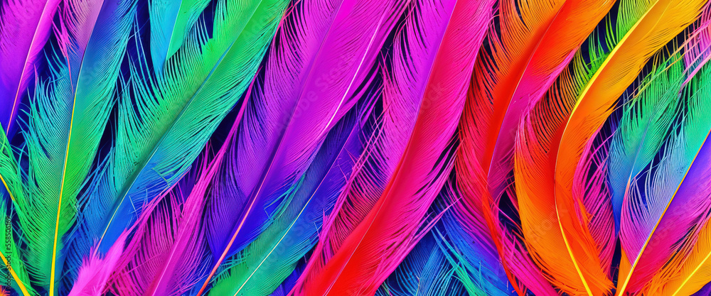 Backgrounds with neon-colored bird feathers Backgrounds with neon-colored bird feathers