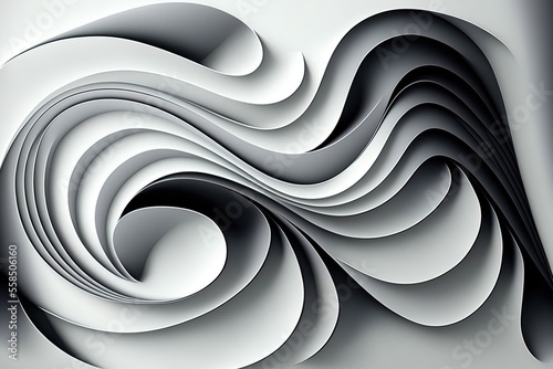Abstract wavy artwork in gray and white. Generative AI