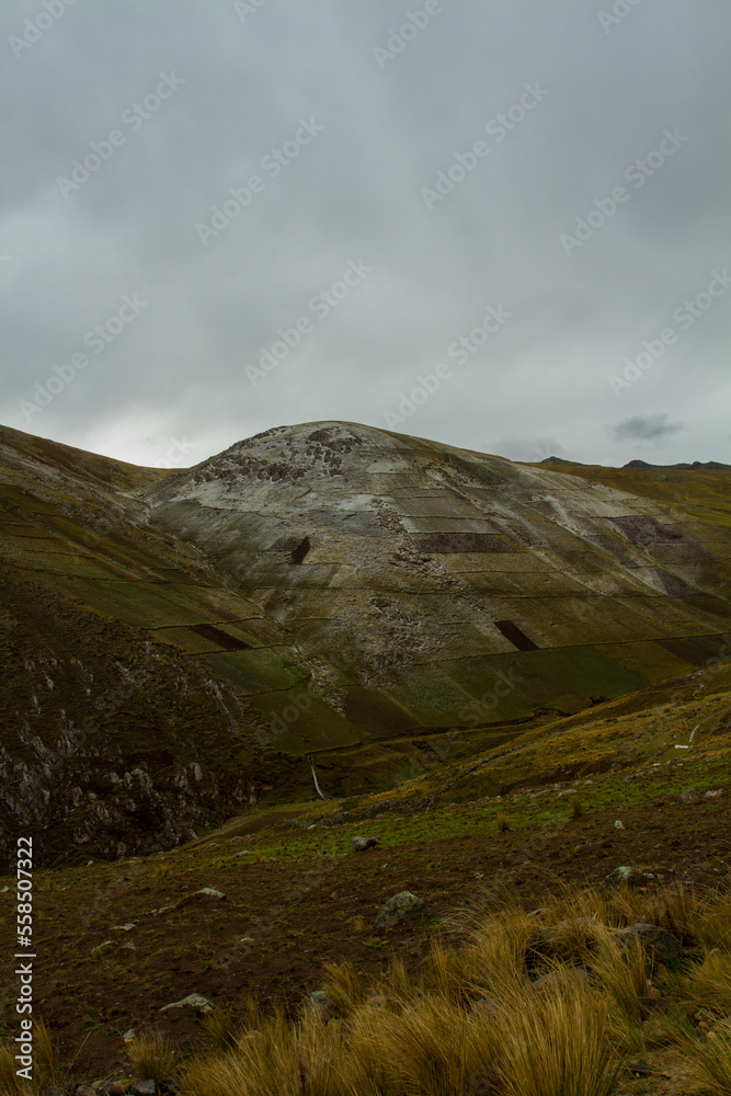 Landscape of the andes of Peru with a mountain with some snow. Concept of nature, landscapes.