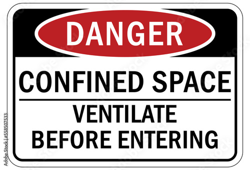 Confined space sign and labels ventilate before entering