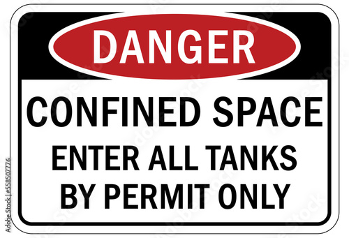 Confined space sign and labels enter all tanks by permit only