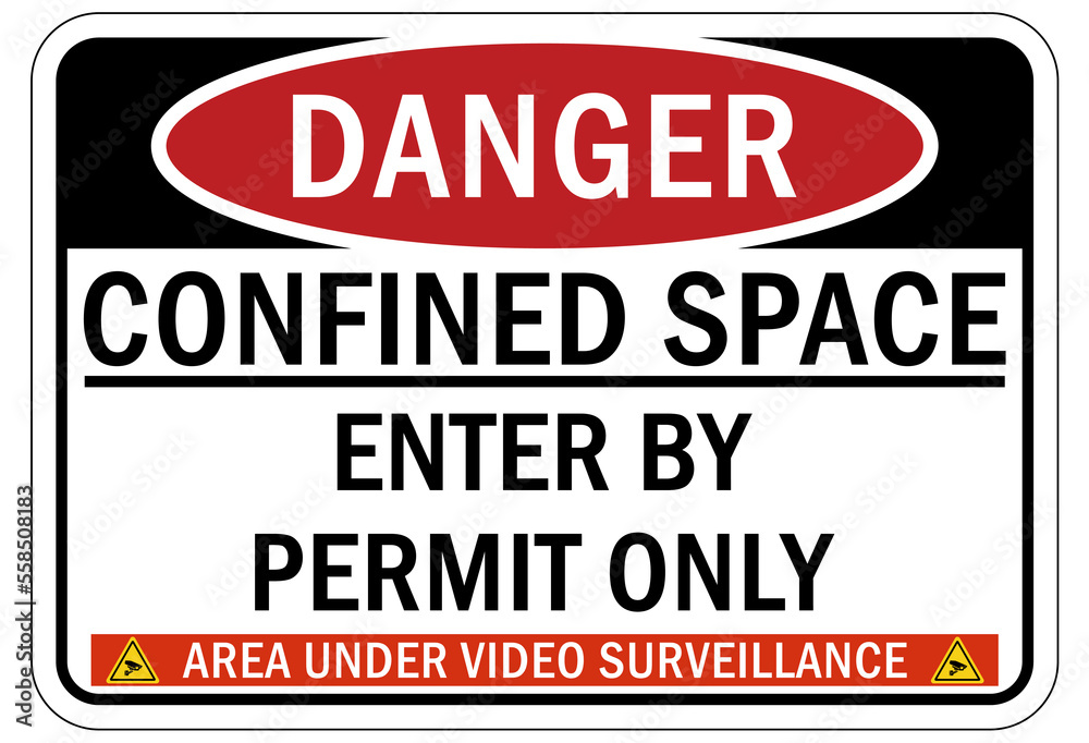 Vetor de Confined space sign and labels enter by permit only area under ...