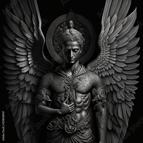 Marble statue of greek god. The ancient statue against black background. Mythology history. Generative AI