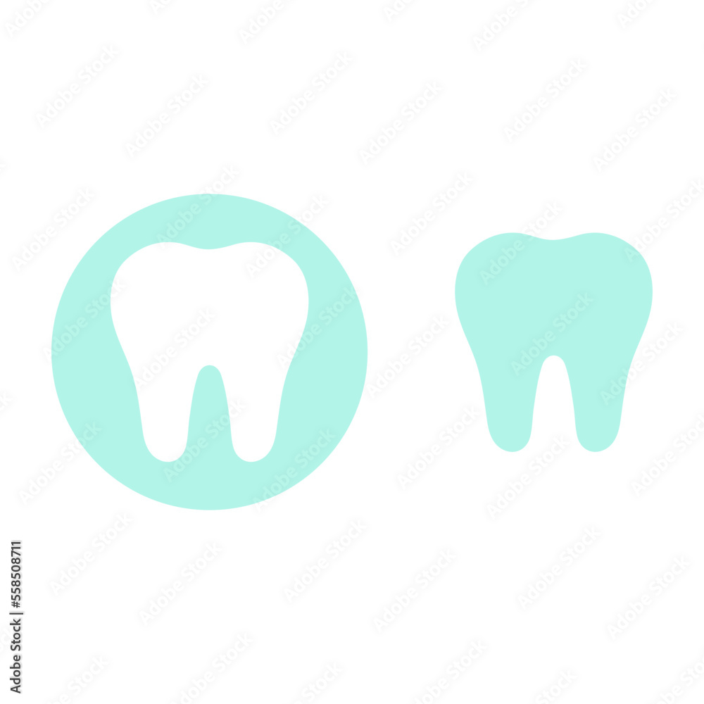 Mint color tooth and tooth on mint background. White tooth icon. Vector flat illustration Mint color tooth and tooth on mint background. White tooth icon. Vector flat illustration