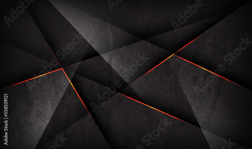 3D gray rough grunge techno abstract background overlap layer on dark space with orange lines decoration. Modern graphic design element cutout style concept for banner, flyer, card, or brochure cover