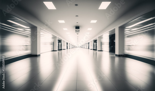 Blur background of corridor in convention hall, business office building hall way background. Use for background or backdrop in business concept  © Viks_jin
