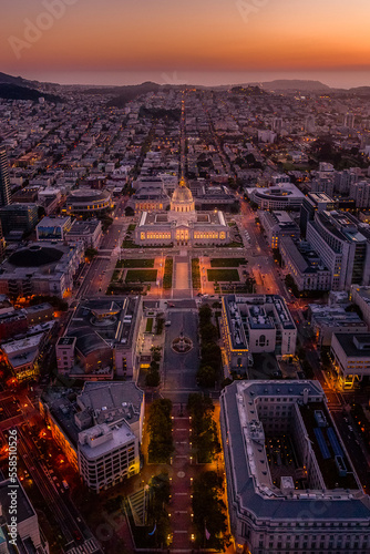 San Francisco City Hall After Sunset Aerial Photography Night