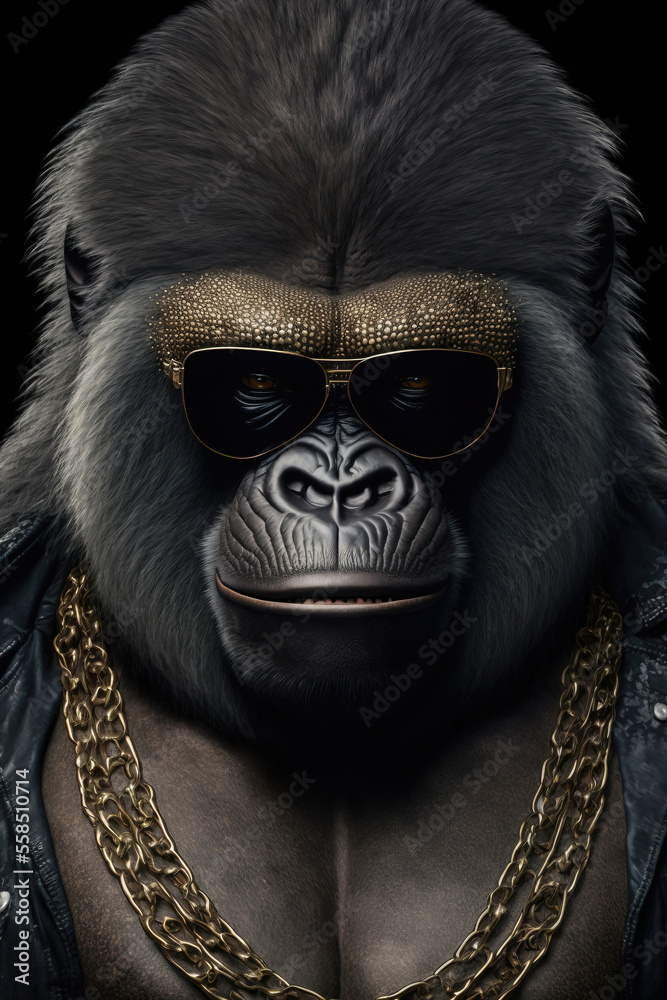 Cool monkey gorilla Gangsta rapper in sunglasses.sketch art for artist creativity and inspiration. generative AI	
