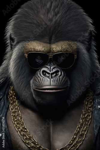 Cool monkey gorilla Gangsta rapper in sunglasses.sketch art for artist creativity and inspiration. generative AI 
