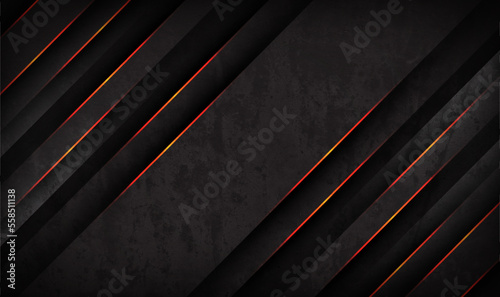 3D gray rough grunge techno abstract background overlap layer on dark space with orange lines decoration. Modern graphic design element cutout style concept for banner, flyer, card, or brochure cover