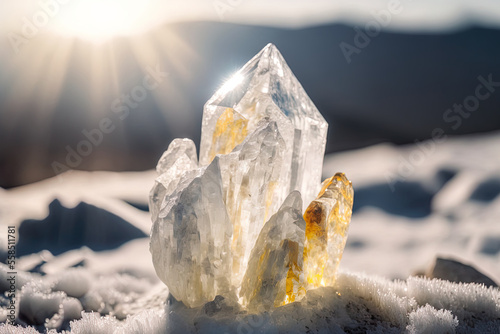 Fototapete Lemurian crystal macro mineral stone on a white backdrop