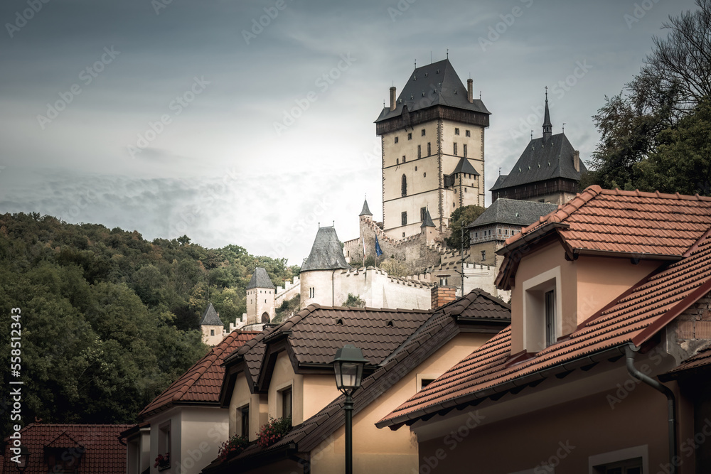 Karlatejn Castle, view from the village. Central Bohemia, Czech Republic