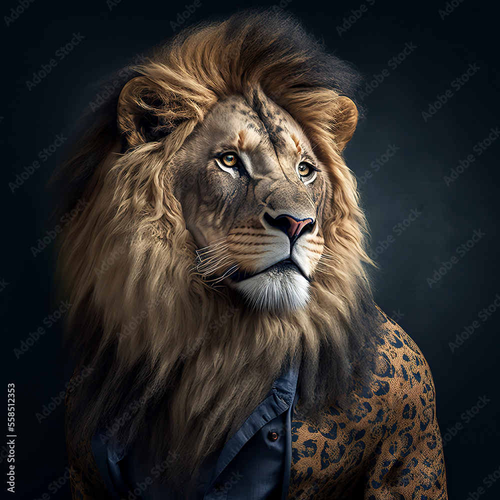 a asiatic lion is not a fashion accessory, asiatic lion portrait, generative ai