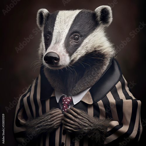 a badger is not a fashion accessory, badger portrait, generative ai photo