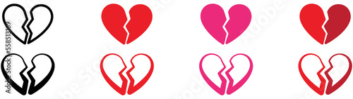 broken heart icon set. heartbreak icon collections sign symbol, vector illustration