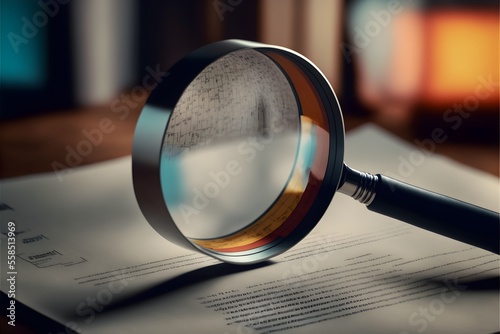 Magnifying glass focus to contract, attention to read, signature.