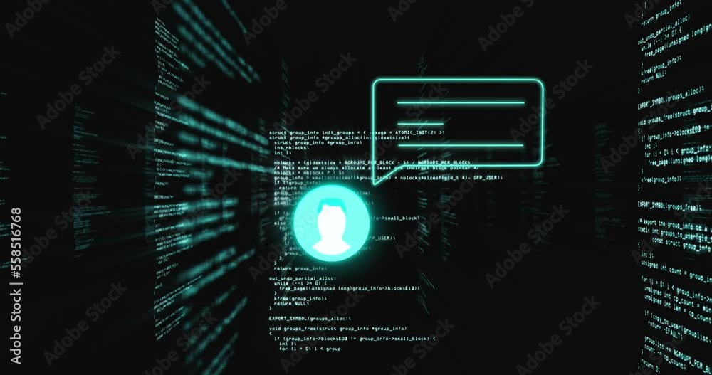 Animation of social media icons and data processing Animation of social media icons and data processing