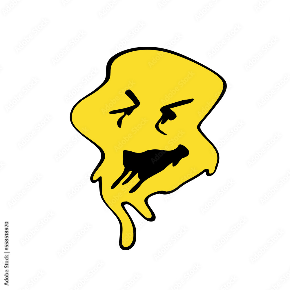 Acid smile face. Melted rave and techno symbol of 90s Acid smile face. Melted rave and techno symbol of 90s