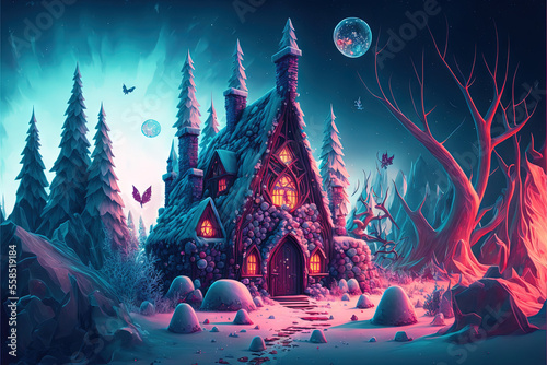 Fantasy house in the winter mountains © Awesomextra