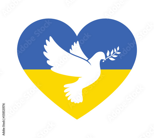 beautiful peace dove on ukraine flag heart