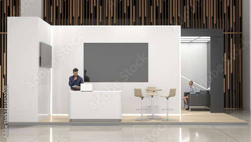 Foto White exhibition stand design. 3D render