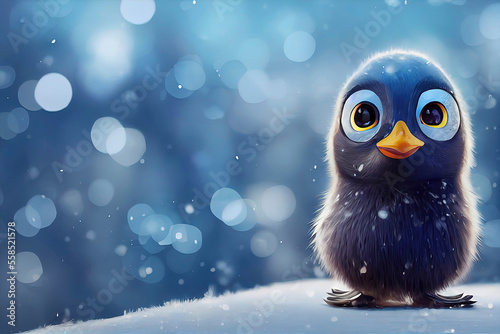 cute penguin in christmas landscape