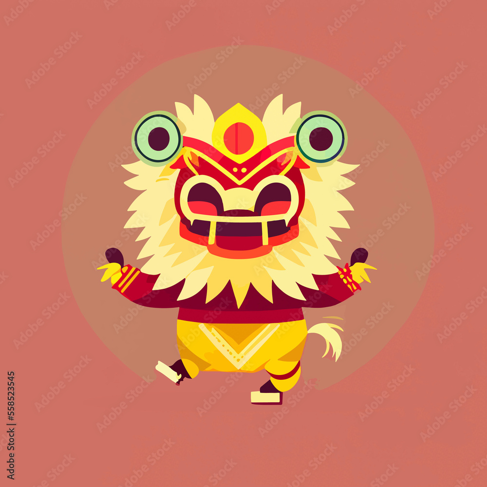 Fototapeta premium Chinese new year lion dance illustration of flat Chinese new year
