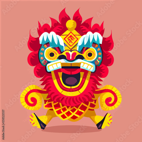 Chinese new year lion dance illustration of flat Chinese new year