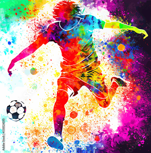 abstract soccer player kicking the ball  colorful football player