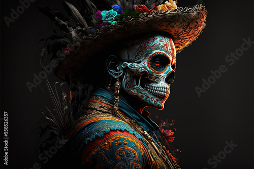 3D illustration of a man dressed for Mexican Day of the Dead