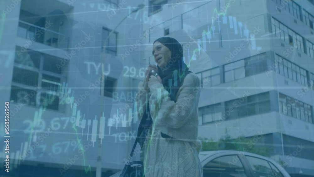 Animation of data processing over biracial businesswoman using smartphone Animation of data processing over biracial businesswoman using smartphone