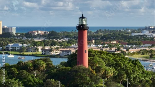 Aerial video around the lighthouse at Jupiter, Florida. USA.  photo