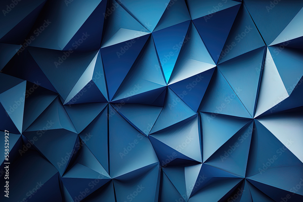 Triangular background in deep BLUE. A gradient filled, colorful abstract drawing. brand new aesthetic for your corporate identity. Generative AI Triangular background in deep BLUE. A gradient filled, colorful abstract drawing. brand new aesthetic for your corporate identity. Generative AI