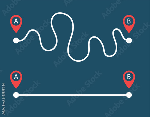 point a to b concept, route, line segment, vector illustration 