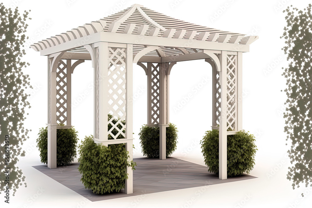 Fototapeta premium 3x3 meter garden pergola. On a white background, alone. Generative AI