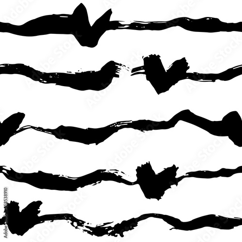 Handdrawn Dry Brush Seamless Strokes with Hearts Set