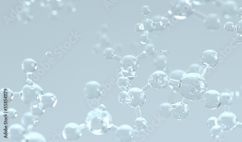 Cosmetic essence, liquid bubbles, molecules of liquid bubbles on the background. 