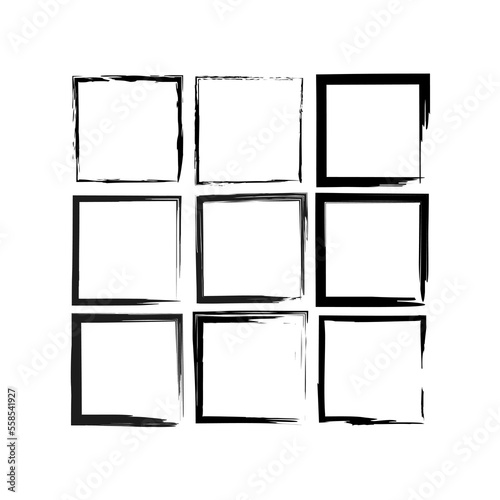 brush squares. Ink paint brush stain square. Grunge texture. illustration. stock image.