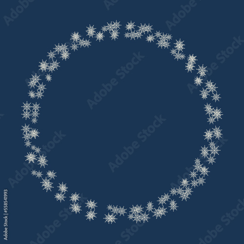 A frame with snowflakes on a dark background . Abstract decorative pattern. The concept of winter holidays. Decoration for banners, advertisements, postcards.