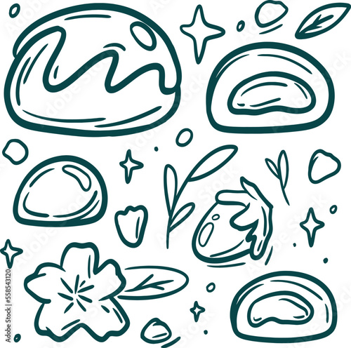 Asian food Collection clip art. Asian sweets set