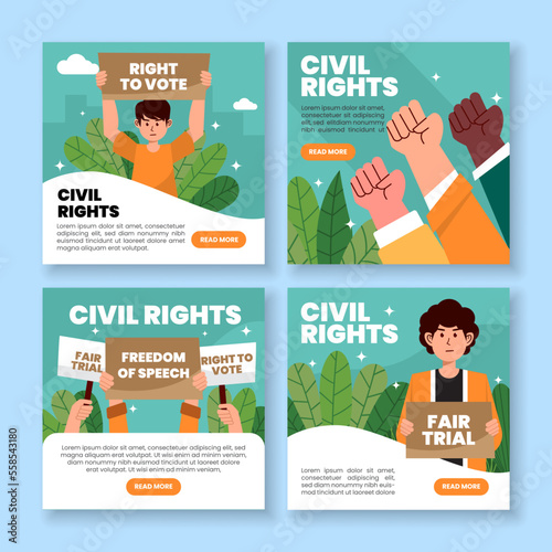 Civil rights social media template with hands holding board, freedom of speech and fair trial concept