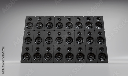 Group of speakers on white studio, 3d render