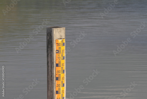 Scale to measure the water level in the dam
