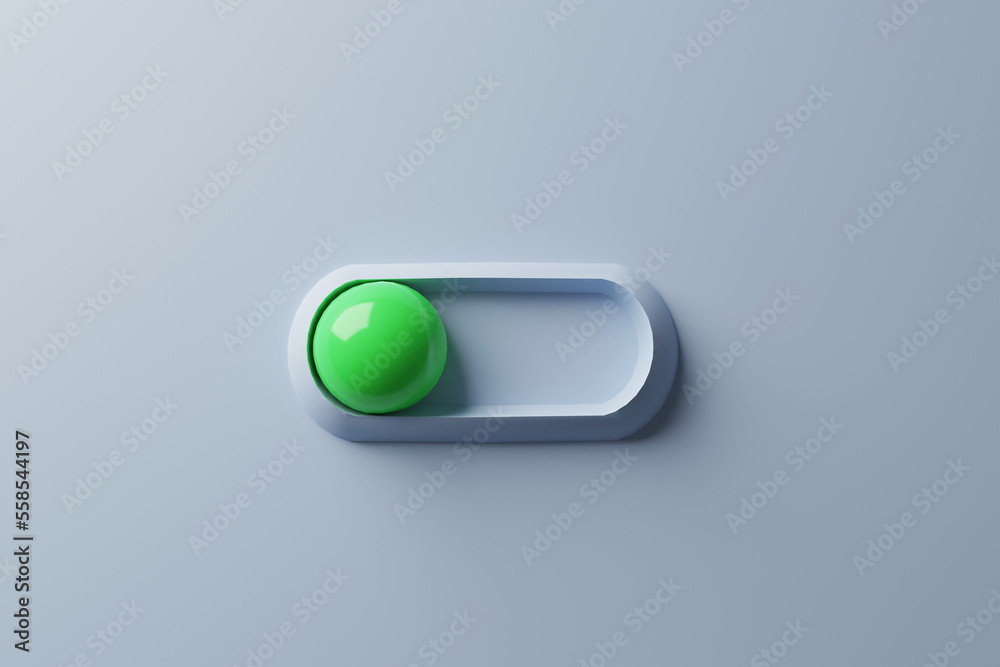 green toggle button in 3d rendering design. green toggle button in 3d rendering design.