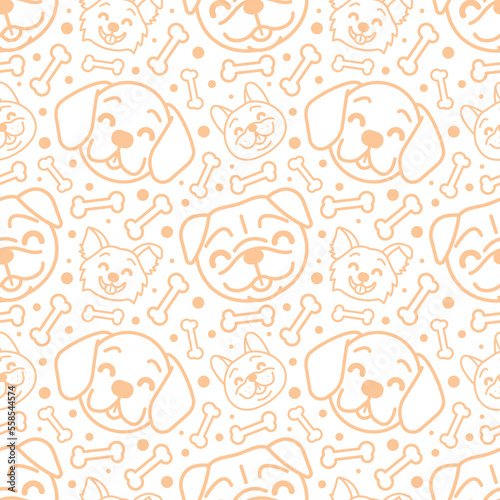 SMILING DOGS HEAD AND BONES CARTOON SEAMLESS PATTERN