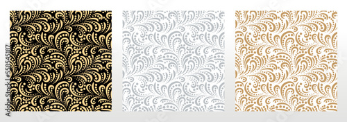 Wallpapers whis flowers, points . Seamless vector backgrounds. Set of colored floral ornaments. Graphic patterns for fabric, wallpaper, packaging.