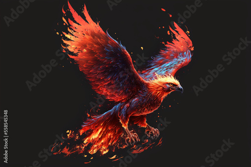 3D illustration of Phoneix, Fire, Midjourney Creature. (ai generated)