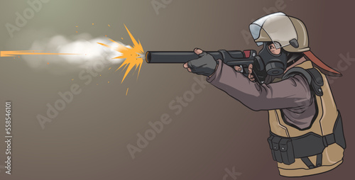 vector illustration of police fire tear gas 