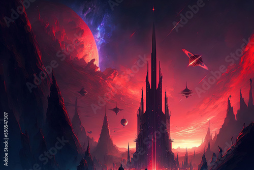 beautiful space metropolis with vibrant skies and tall, spire like towers neural. Generative AI © 2rogan