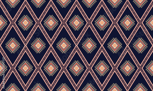 Abstract geometric ethnic pattern design for clothing, fabric, background, wallpaper, wrapping, batik. Knitwear, Pixel pattern, Embroidery style. Vector illustration